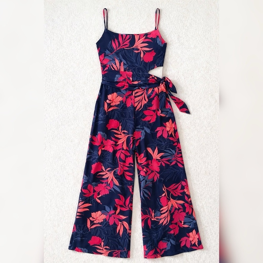 GUESS Navy Floral Wide Leg Jumpsuit Size XS